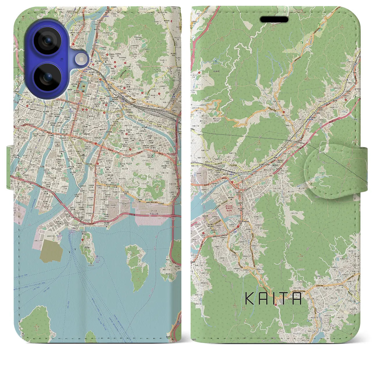 【海田（広島県）】地図柄iPhoneケース（手帳タイプ）ナチュラル・iPhone 16 Pro Max 用