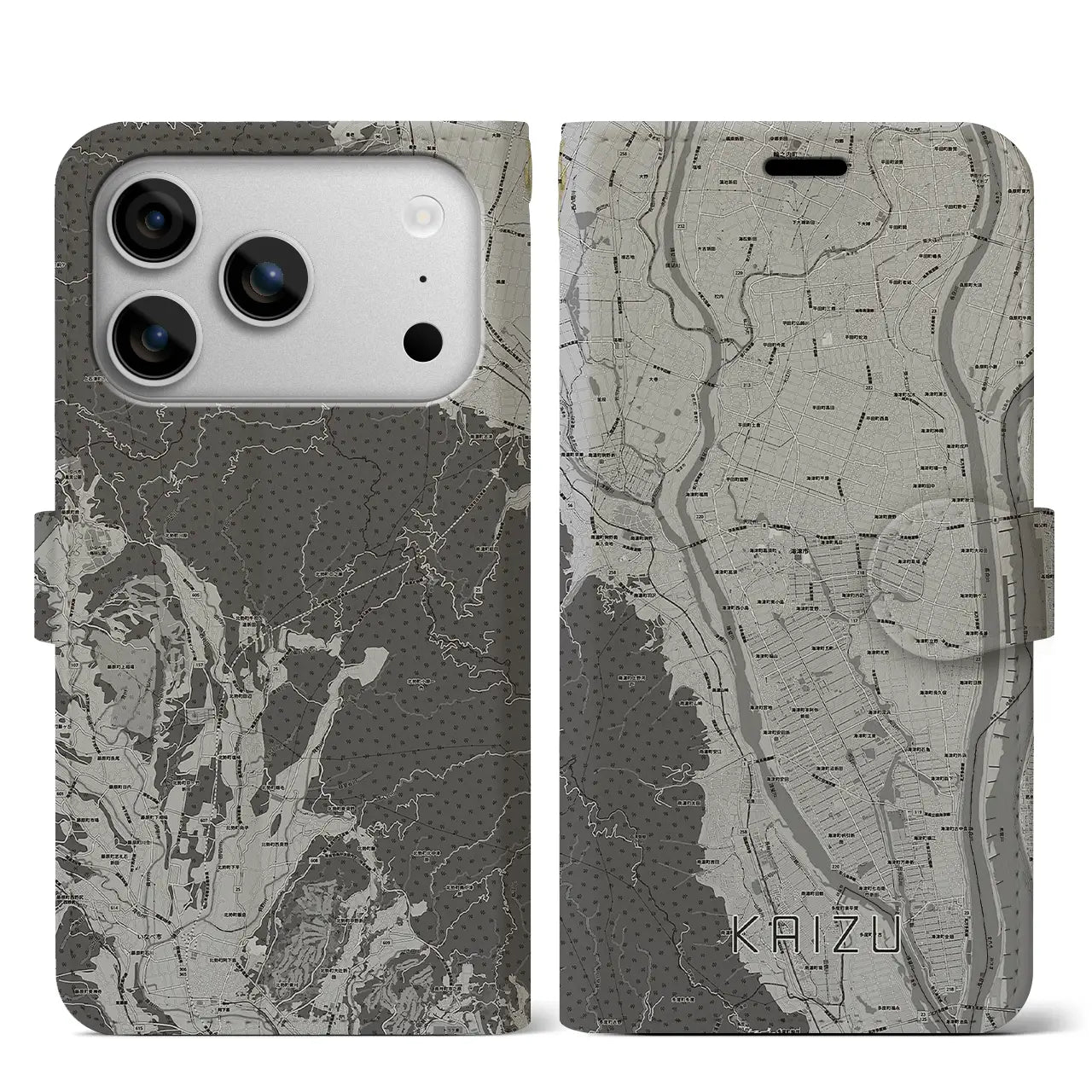 【海津（岐阜県）】地図柄iPhoneケース（手帳タイプ）