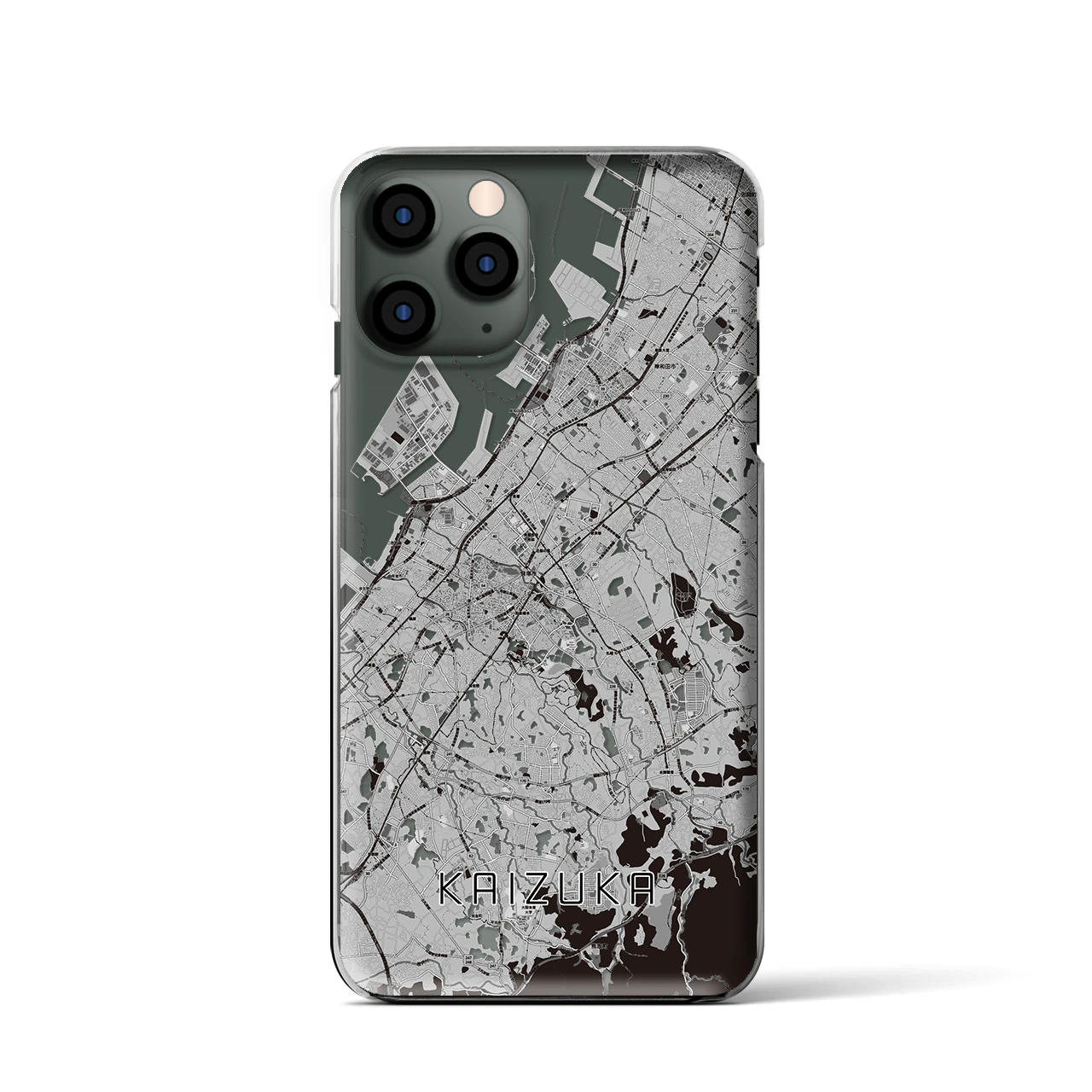 【貝塚（大阪府）】地図柄iPhoneケース（クリアタイプ）モノトーン・iPhone 11 Pro 用