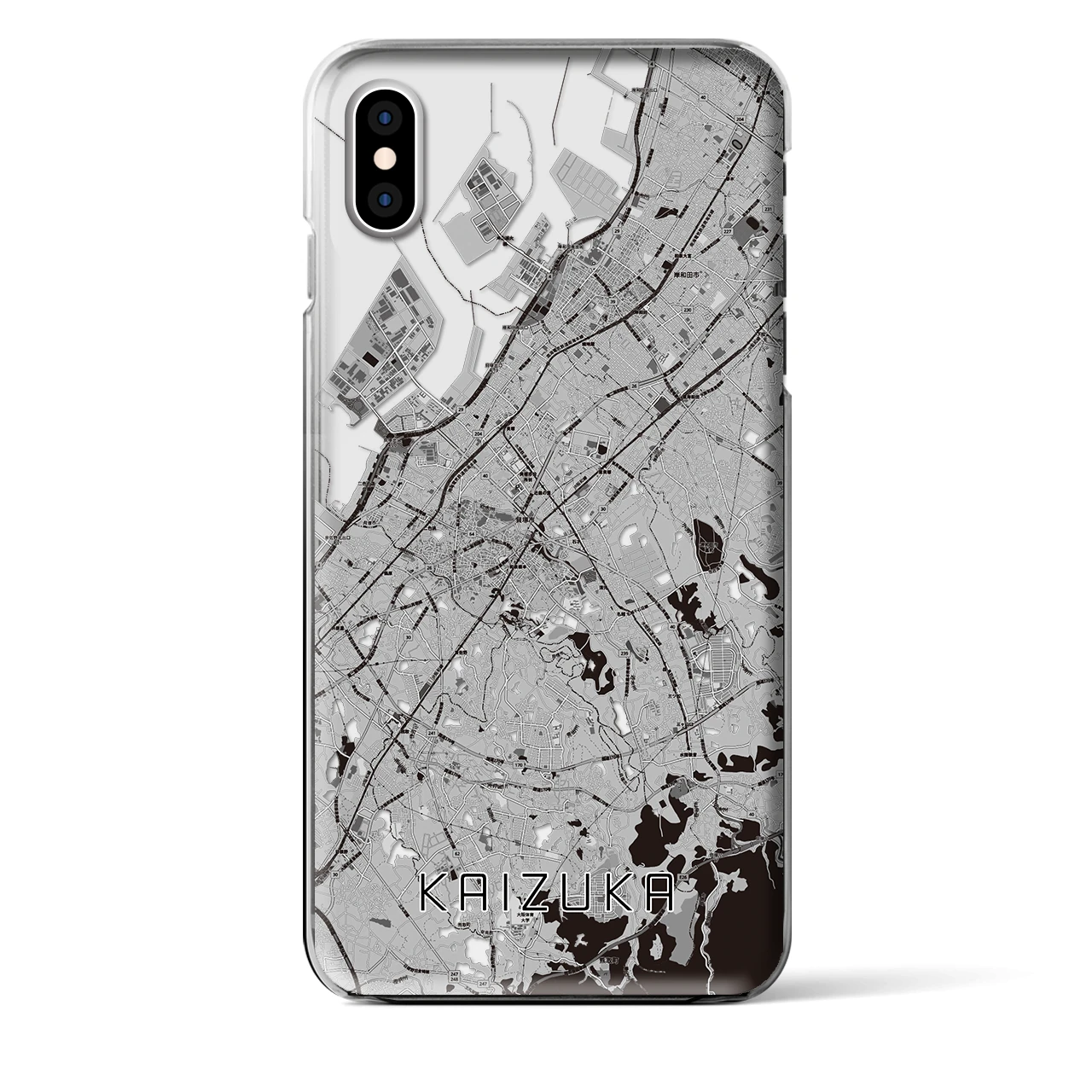 【貝塚（大阪府）】地図柄iPhoneケース（クリアタイプ）モノトーン・iPhone XS Max 用