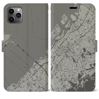 【貝塚（大阪府）】地図柄iPhoneケース（手帳タイプ）モノトーン・iPhone 11 Pro Max 用