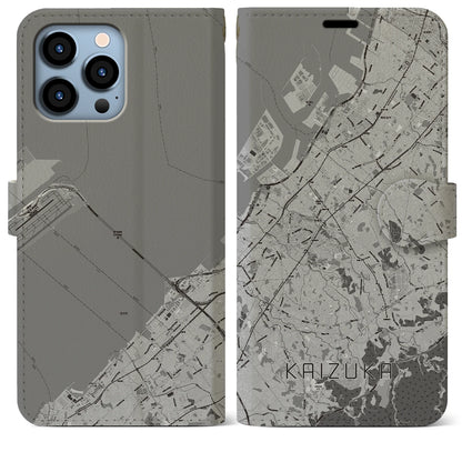 【貝塚（大阪府）】地図柄iPhoneケース（手帳タイプ）モノトーン・iPhone 13 Pro Max 用