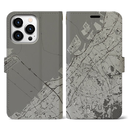 【貝塚（大阪府）】地図柄iPhoneケース（手帳タイプ）モノトーン・iPhone 13 Pro 用