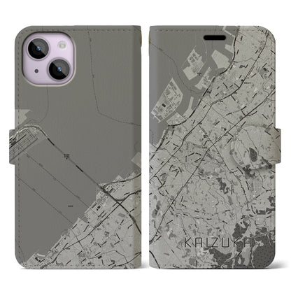 【貝塚（大阪府）】地図柄iPhoneケース（手帳タイプ）モノトーン・iPhone 14 用