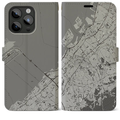【貝塚（大阪府）】地図柄iPhoneケース（手帳タイプ）モノトーン・iPhone 15 Pro Max 用