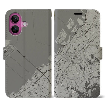 【貝塚（大阪府）】地図柄iPhoneケース（手帳タイプ）モノトーン・iPhone 16 Pro 用