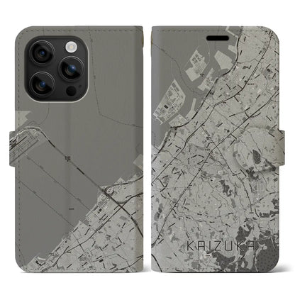 【貝塚（大阪府）】地図柄iPhoneケース（手帳タイプ）モノトーン・iPhone 16 用