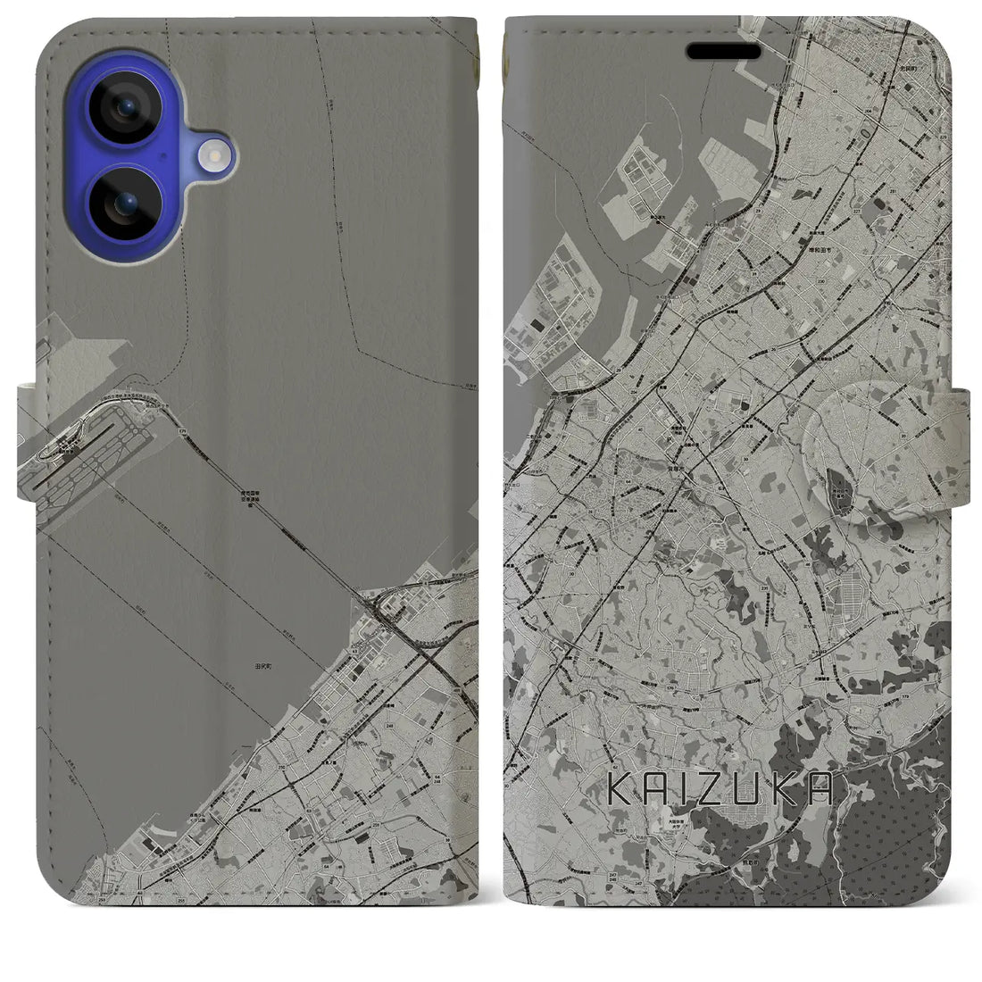 【貝塚(大阪府)】地図柄iPhoneケース(手帳タイプ)モノトーン・iPhone 16 Pro Max 用