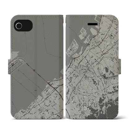 【貝塚（大阪府）】地図柄iPhoneケース（手帳タイプ）モノトーン・iPhone SE（第3 / 第2世代） / 8 / 7 / 6s / 6 用