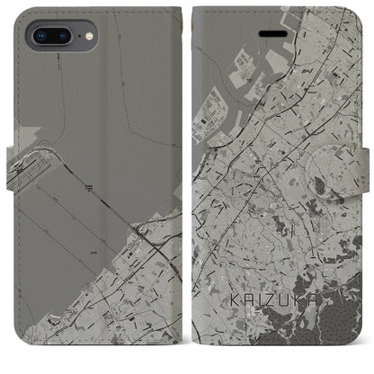 【貝塚（大阪府）】地図柄iPhoneケース（手帳タイプ）モノトーン・iPhone 8Plus /7Plus / 6sPlus / 6Plus 用