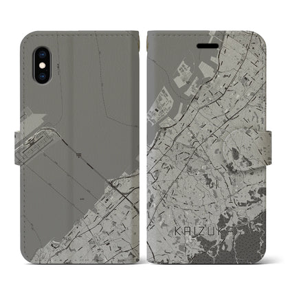【貝塚（大阪府）】地図柄iPhoneケース（手帳タイプ）モノトーン・iPhone XS / X 用