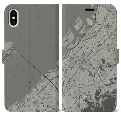 【貝塚（大阪府）】地図柄iPhoneケース（手帳タイプ）モノトーン・iPhone XS Max 用