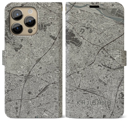 【梶が谷（神奈川県）】地図柄iPhoneケース（手帳タイプ）モノトーン・iPhone 14 Pro Max 用