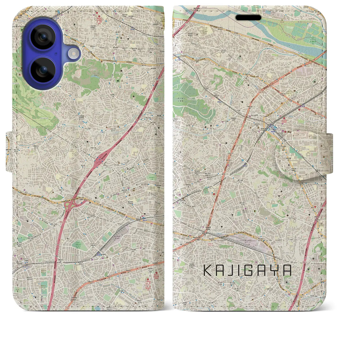 【梶が谷(神奈川県)】地図柄iPhoneケース(手帳タイプ)ナチュラル・iPhone 16 Pro Max 用
