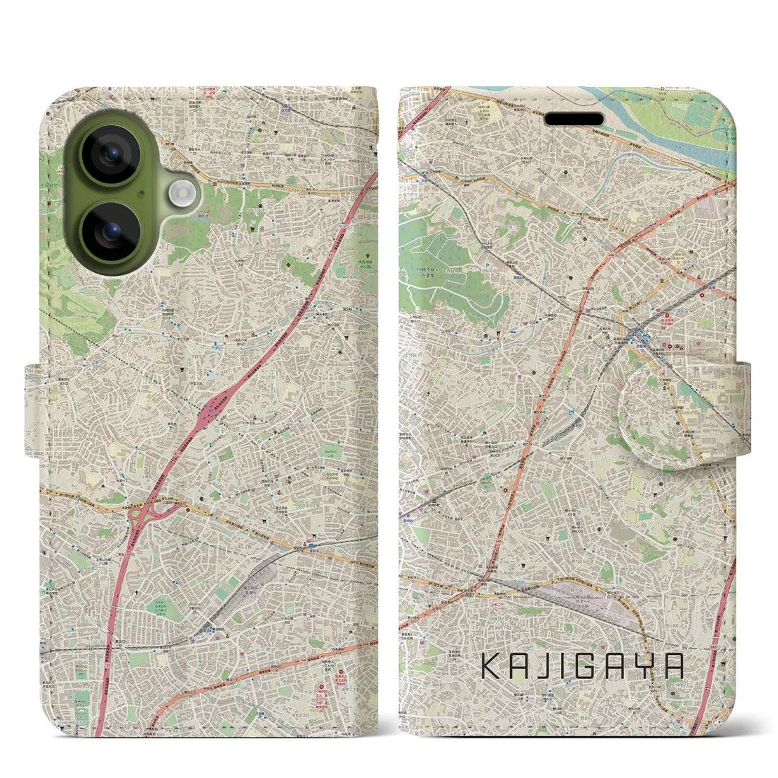 【梶が谷(神奈川県)】地図柄iPhoneケース(手帳タイプ)モノトーン・iPhone 17 Pro Max 用