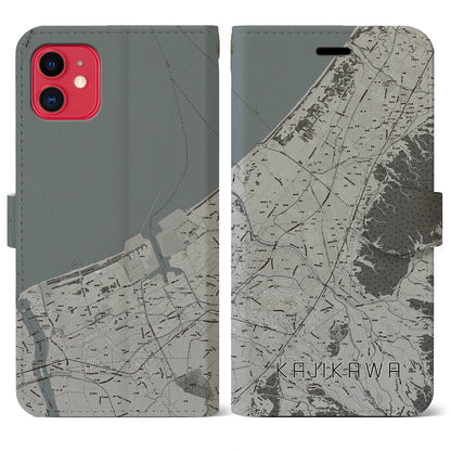 【加治川（新潟県）】地図柄iPhoneケース（手帳タイプ）モノトーン・iPhone 11 用