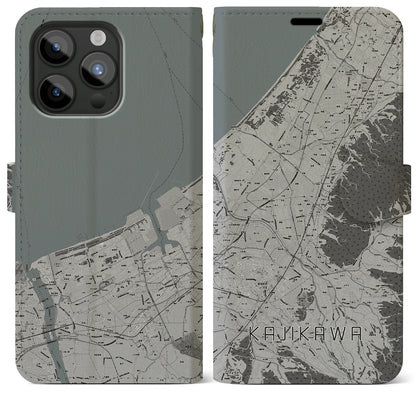 【加治川（新潟県）】地図柄iPhoneケース（手帳タイプ）モノトーン・iPhone 15 Pro Max 用