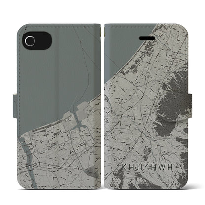 【加治川（新潟県）】地図柄iPhoneケース（手帳タイプ）モノトーン・iPhone SE（第3 / 第2世代） / 8 / 7 / 6s / 6 用