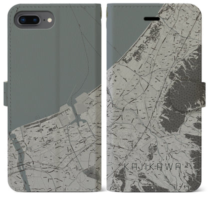【加治川（新潟県）】地図柄iPhoneケース（手帳タイプ）モノトーン・iPhone 8Plus /7Plus / 6sPlus / 6Plus 用