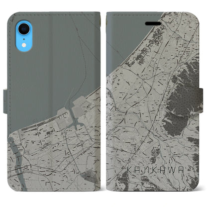 【加治川（新潟県）】地図柄iPhoneケース（手帳タイプ）モノトーン・iPhone XR 用