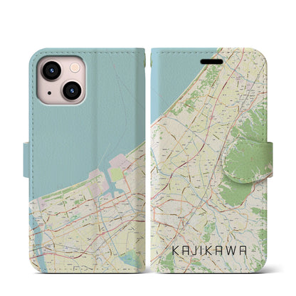 【加治川（新潟県）】地図柄iPhoneケース（手帳タイプ）ナチュラル・iPhone 13 mini 用