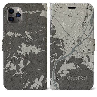 【鰍沢（山梨県）】地図柄iPhoneケース（手帳タイプ）モノトーン・iPhone 11 Pro Max 用