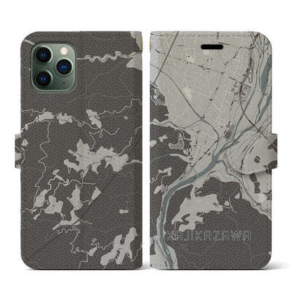 【鰍沢（山梨県）】地図柄iPhoneケース（手帳タイプ）モノトーン・iPhone 11 Pro 用