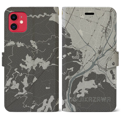 【鰍沢（山梨県）】地図柄iPhoneケース（手帳タイプ）モノトーン・iPhone 11 用