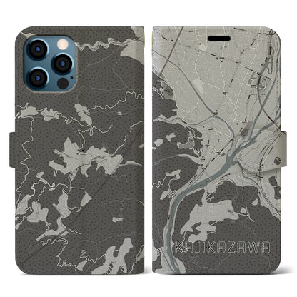 【鰍沢（山梨県）】地図柄iPhoneケース（手帳タイプ）モノトーン・iPhone 12 / 12 Pro 用