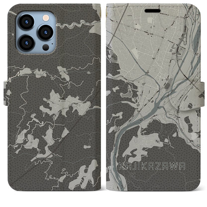【鰍沢（山梨県）】地図柄iPhoneケース（手帳タイプ）モノトーン・iPhone 13 Pro Max 用