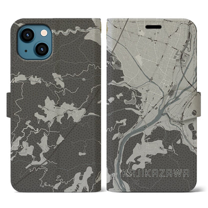 【鰍沢（山梨県）】地図柄iPhoneケース（手帳タイプ）モノトーン・iPhone 13 用
