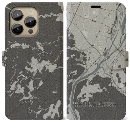 【鰍沢（山梨県）】地図柄iPhoneケース（手帳タイプ）モノトーン・iPhone 14 Pro Max 用