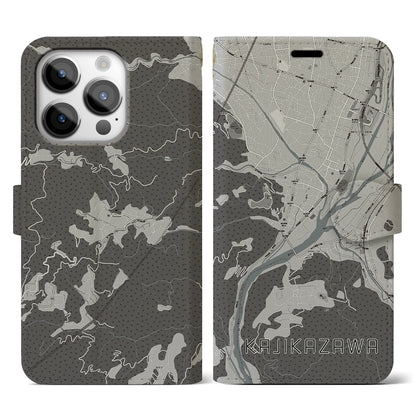 【鰍沢（山梨県）】地図柄iPhoneケース（手帳タイプ）モノトーン・iPhone 14 Pro 用