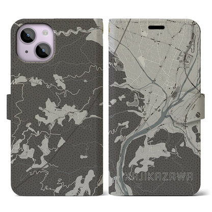 【鰍沢（山梨県）】地図柄iPhoneケース（手帳タイプ）モノトーン・iPhone 14 用