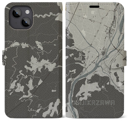 【鰍沢（山梨県）】地図柄iPhoneケース（手帳タイプ）モノトーン・iPhone 14 Plus 用