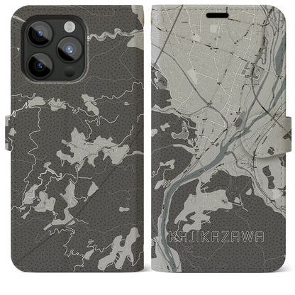 【鰍沢（山梨県）】地図柄iPhoneケース（手帳タイプ）モノトーン・iPhone 15 Pro Max 用