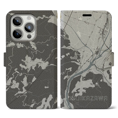 【鰍沢（山梨県）】地図柄iPhoneケース（手帳タイプ）モノトーン・iPhone 15 Pro 用