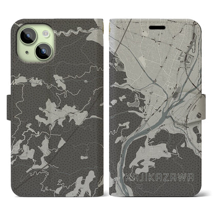 【鰍沢（山梨県）】地図柄iPhoneケース（手帳タイプ）モノトーン・iPhone 15 用
