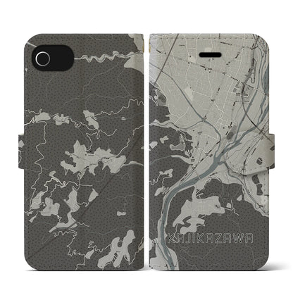 【鰍沢（山梨県）】地図柄iPhoneケース（手帳タイプ）モノトーン・iPhone SE（第3 / 第2世代） / 8 / 7 / 6s / 6 用