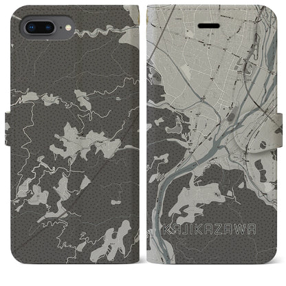 【鰍沢（山梨県）】地図柄iPhoneケース（手帳タイプ）モノトーン・iPhone 8Plus /7Plus / 6sPlus / 6Plus 用