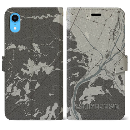 【鰍沢（山梨県）】地図柄iPhoneケース（手帳タイプ）モノトーン・iPhone XR 用