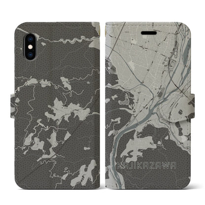 【鰍沢（山梨県）】地図柄iPhoneケース（手帳タイプ）モノトーン・iPhone XS / X 用