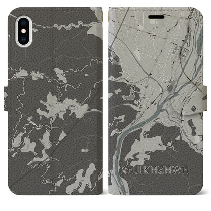 【鰍沢（山梨県）】地図柄iPhoneケース（手帳タイプ）モノトーン・iPhone XS Max 用