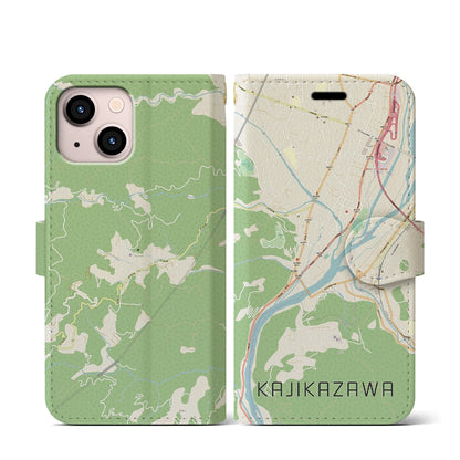 【鰍沢（山梨県）】地図柄iPhoneケース（手帳タイプ）ナチュラル・iPhone 13 mini 用