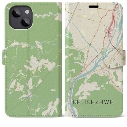【鰍沢（山梨県）】地図柄iPhoneケース（手帳タイプ）ナチュラル・iPhone 14 Plus 用