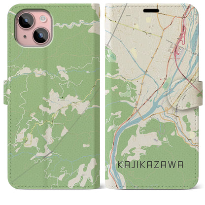 【鰍沢（山梨県）】地図柄iPhoneケース（手帳タイプ）ナチュラル・iPhone 15 Plus 用