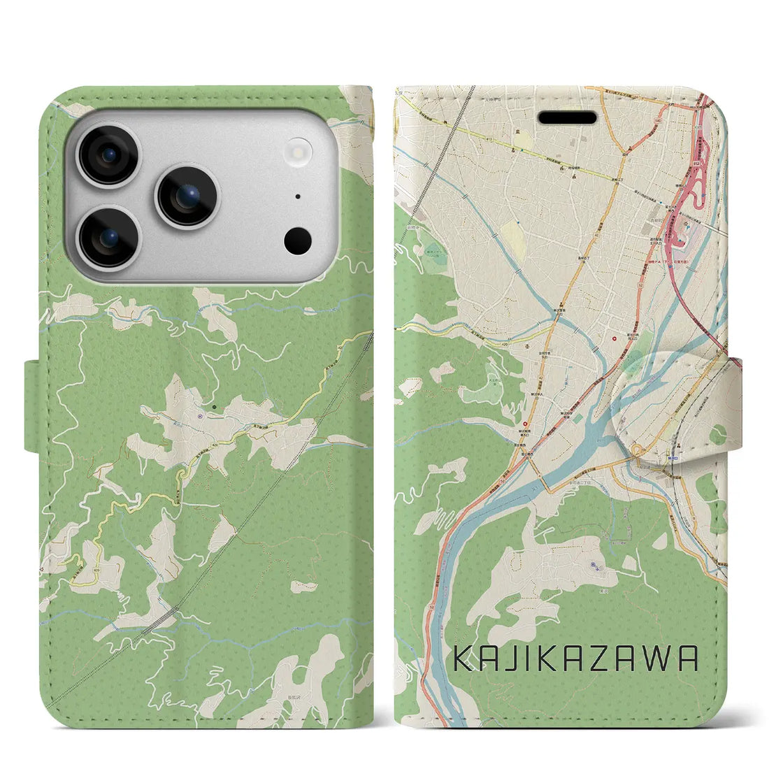 【鰍沢（山梨県）】地図柄iPhoneケース（手帳タイプ）モノトーン・iPhone 17 Pro Max 用