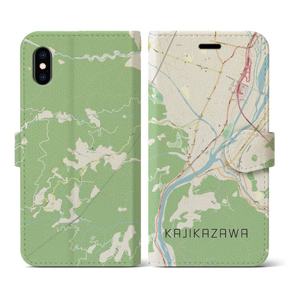 【鰍沢（山梨県）】地図柄iPhoneケース（手帳タイプ）ナチュラル・iPhone XS / X 用