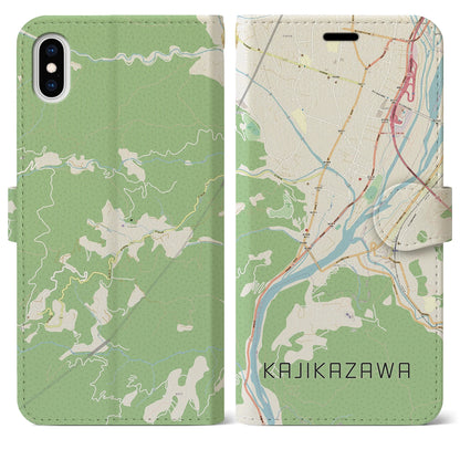 【鰍沢（山梨県）】地図柄iPhoneケース（手帳タイプ）ナチュラル・iPhone XS Max 用