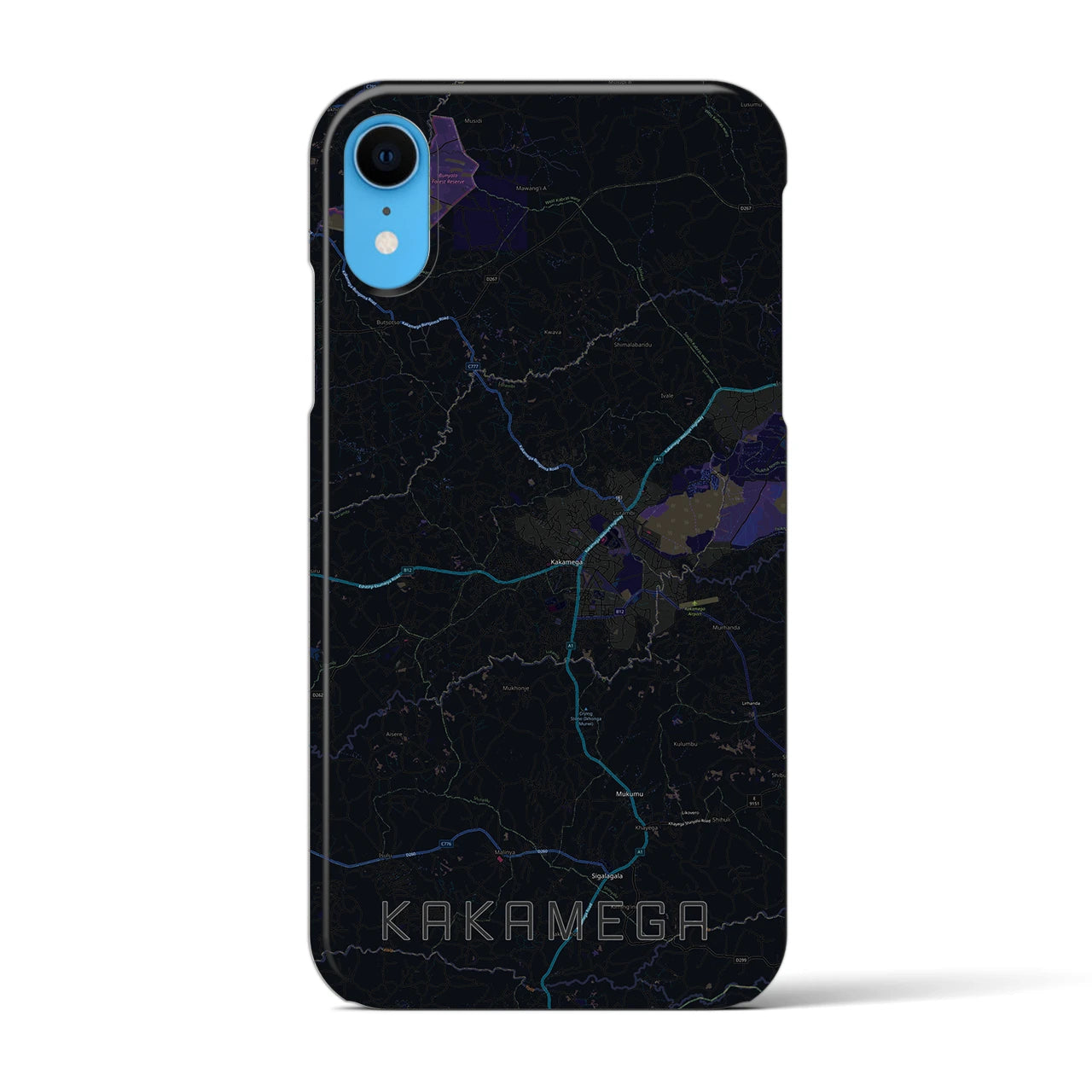 【カカメガ（ケニア）】地図柄iPhoneケース（バックカバータイプ）ブラック・iPhone XR 用